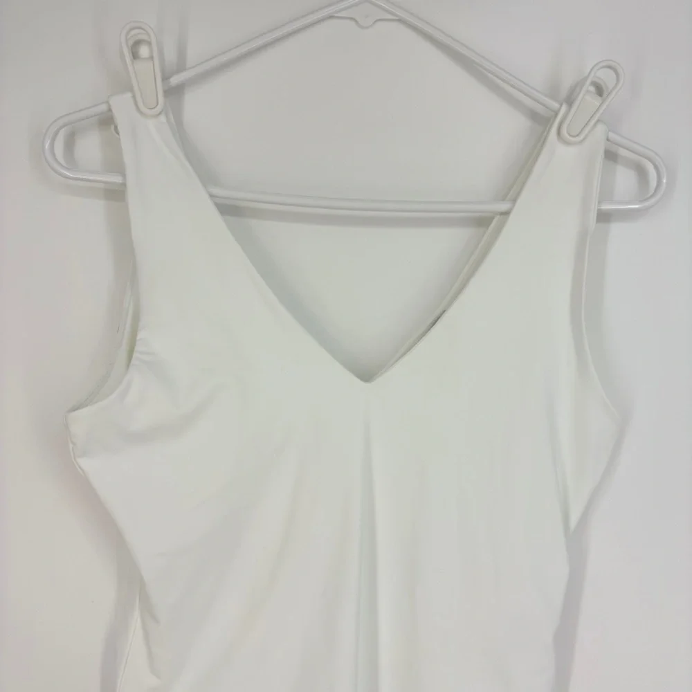 And Now This Womens Medium Tank Bodysuit V-Neck White Double Layer Knit Fabric - Picture 3 of 10